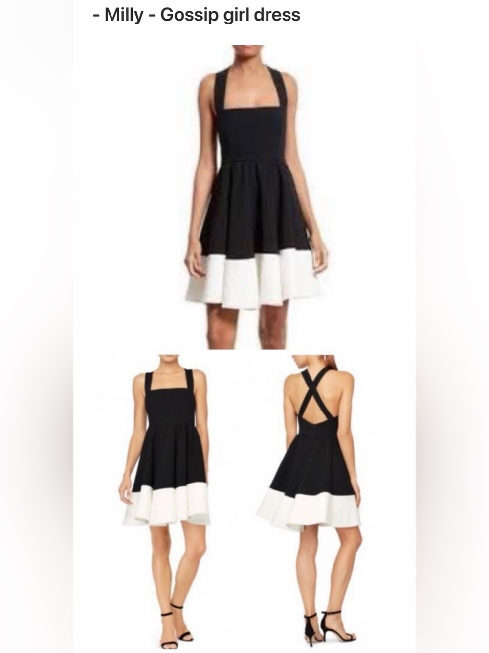 Milly Black and White Fit-and-Flare Square Neck Dress